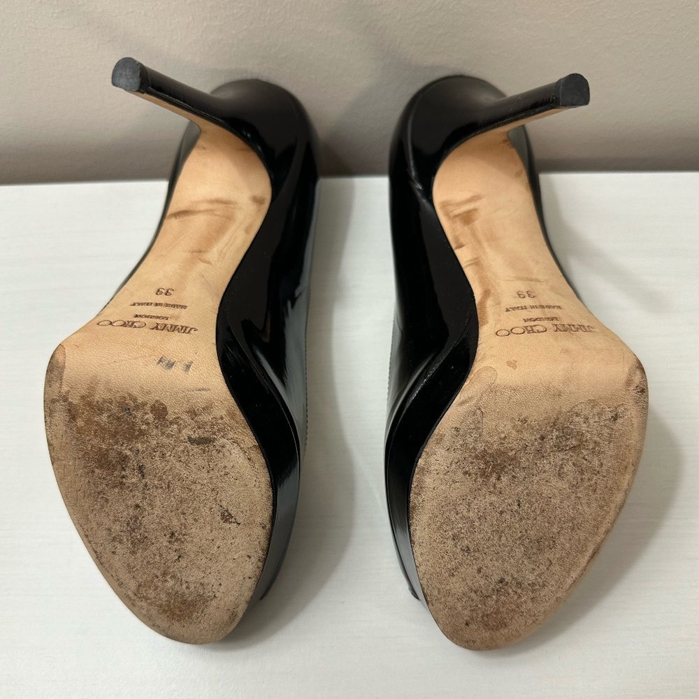 Jimmy Choo Black Patent Peep Toe Heels size 39 - Picture 6 of 9
